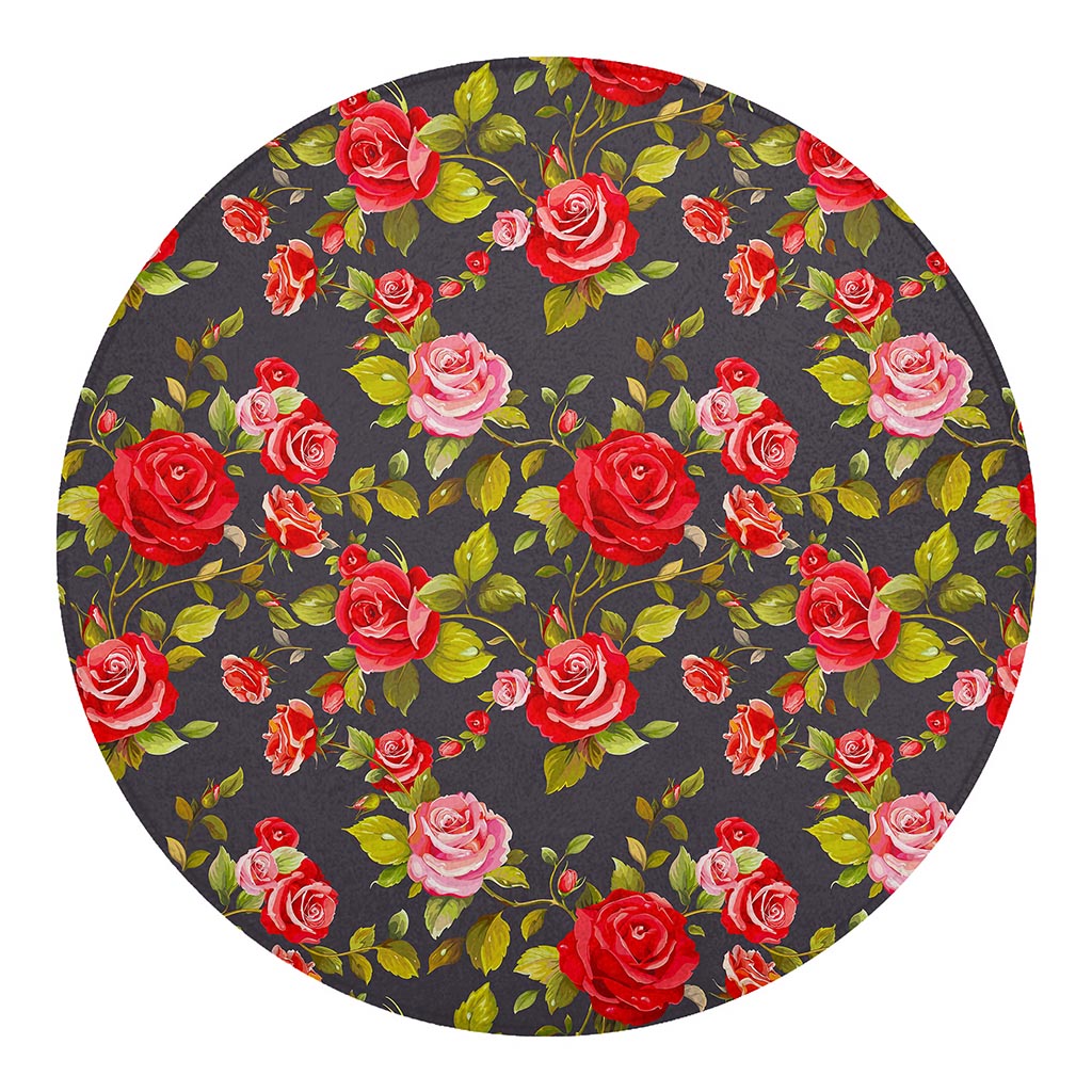 Pink Red Rose Floral Pattern Print Round Blanket
