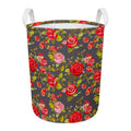 Pink Red Rose Floral Pattern Print Round Laundry Basket