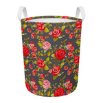 Pink Red Rose Floral Pattern Print Round Laundry Basket