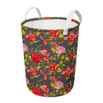 Pink Red Rose Floral Pattern Print Round Laundry Basket