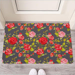 Pink Red Rose Floral Pattern Print Rubber Doormat