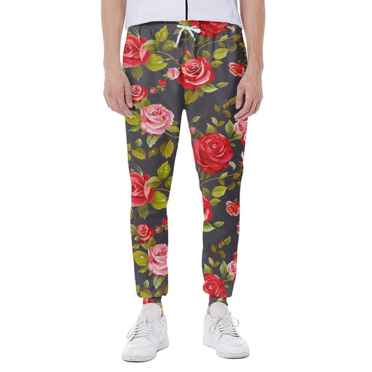 Pink Red Rose Floral Pattern Print Scuba Joggers