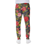 Pink Red Rose Floral Pattern Print Scuba Joggers