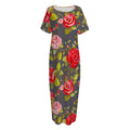 Pink Red Rose Floral Pattern Print Short Sleeve Long Nightdress