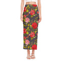 Pink Red Rose Floral Pattern Print Side Slit Maxi Skirt