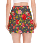 Pink Red Rose Floral Pattern Print Side Slit Mini Skirt