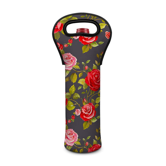 Pink Red Rose Floral Pattern Print Single Neoprene Wine Tote
