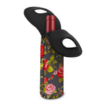Pink Red Rose Floral Pattern Print Single Neoprene Wine Tote