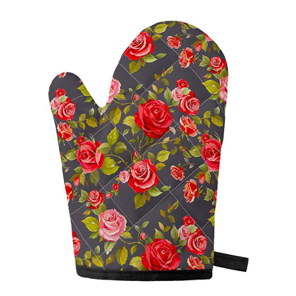 Pink Red Rose Floral Pattern Print Single Oven Mitt