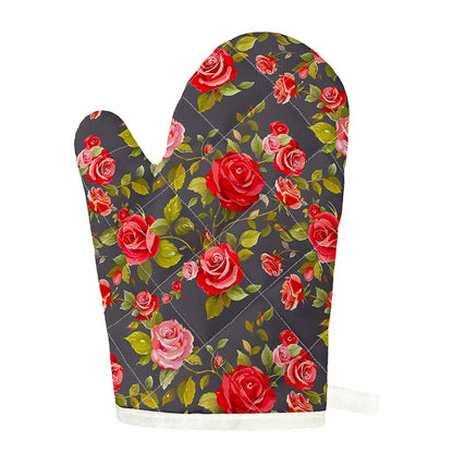 Pink Red Rose Floral Pattern Print Single Oven Mitt