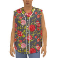 Pink Red Rose Floral Pattern Print Sleeveless Baseball Jersey