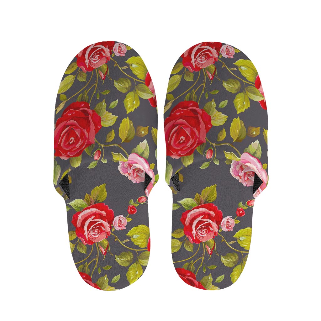 Pink Red Rose Floral Pattern Print Slippers