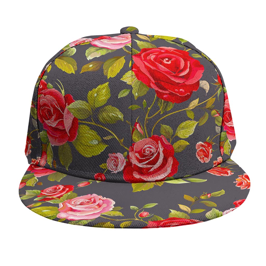 Pink Red Rose Floral Pattern Print Snapback Cap