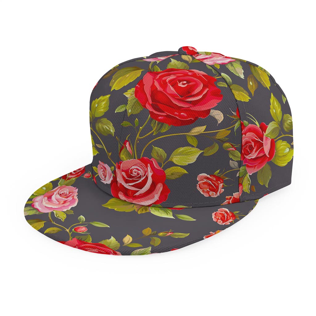 Pink Red Rose Floral Pattern Print Snapback Cap