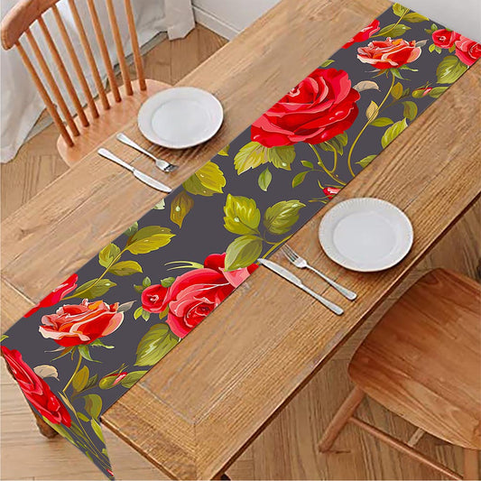 Pink Red Rose Floral Pattern Print Table Runner