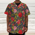 Pink Red Rose Floral Pattern Print Textured Short Sleeve Shirt