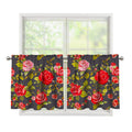 Pink Red Rose Floral Pattern Print Tier Curtains