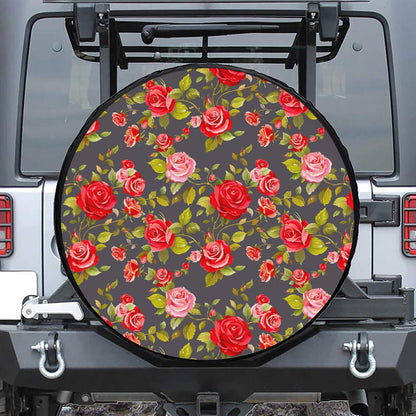 Pink Red Rose Floral Pattern Print Tire Cover