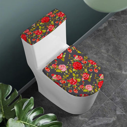 Pink Red Rose Floral Pattern Print Toilet Lid And Tank Cover Set