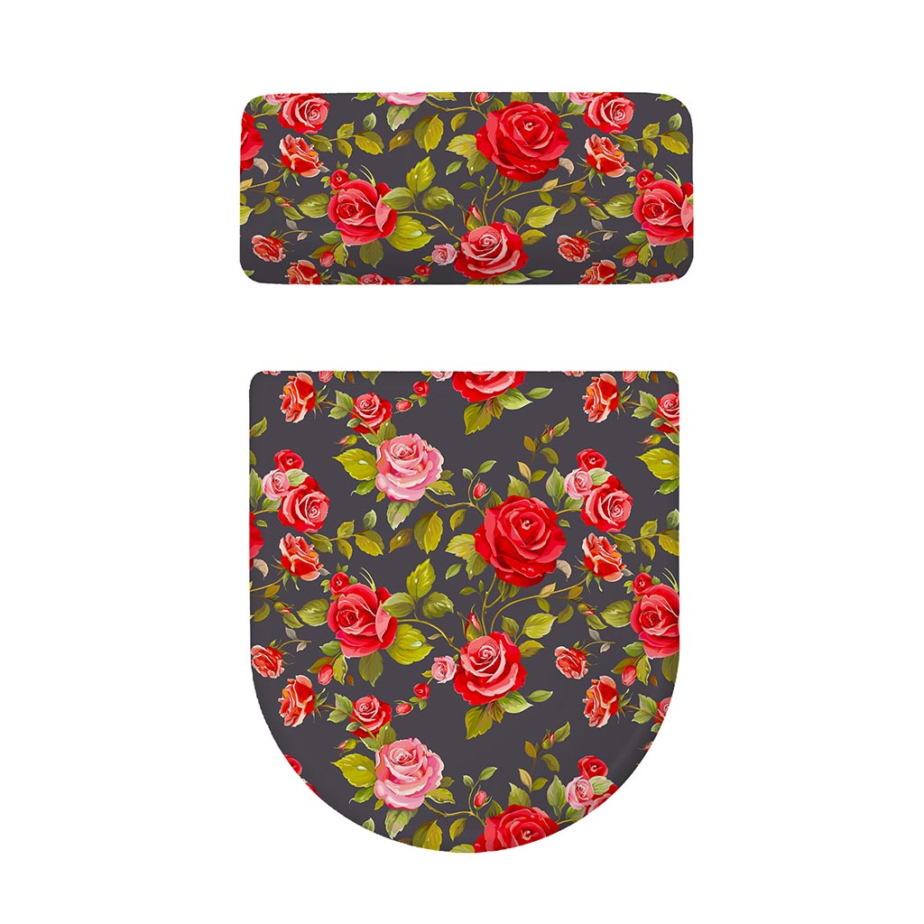 Pink Red Rose Floral Pattern Print Toilet Lid And Tank Cover Set