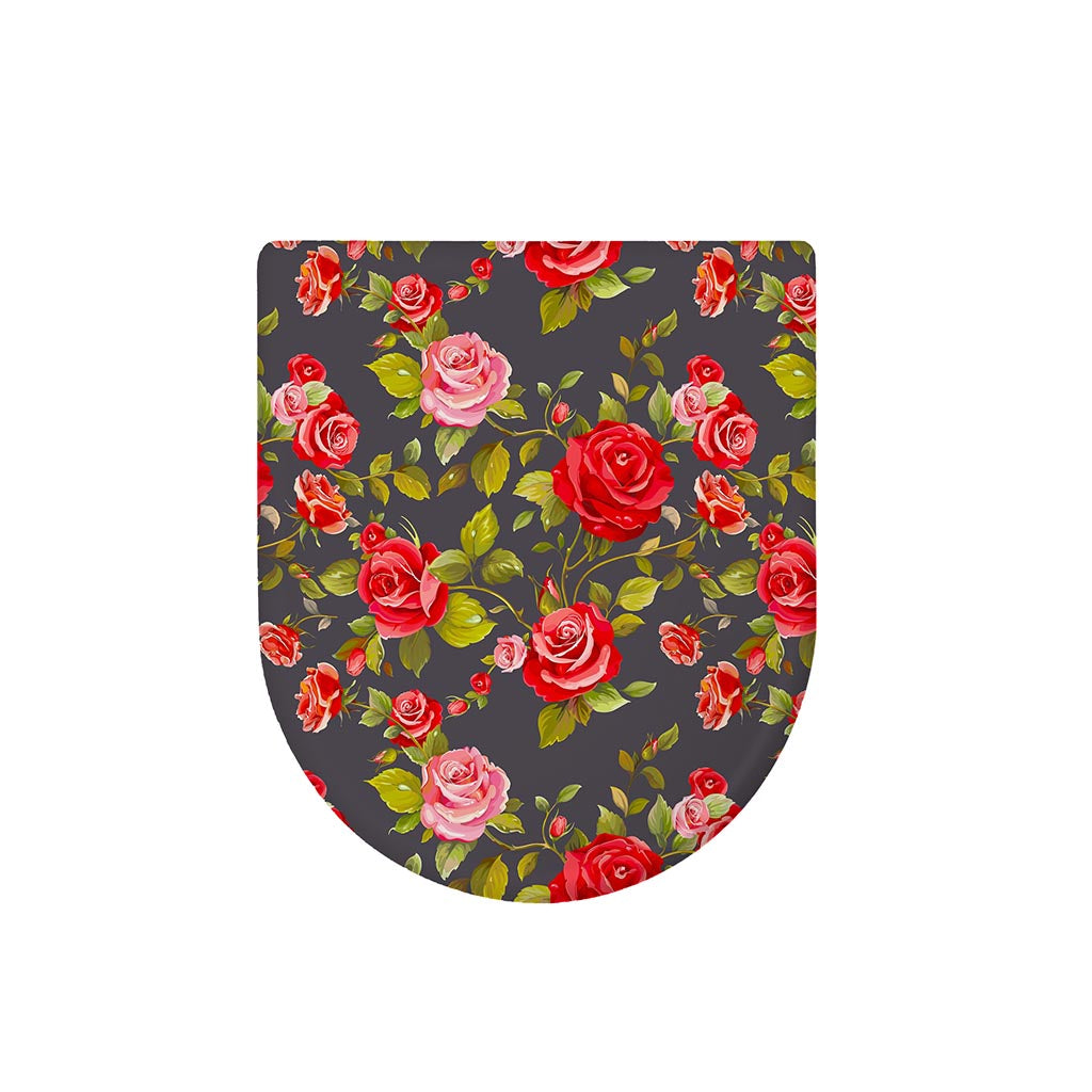 Pink Red Rose Floral Pattern Print Toilet Lid Cover