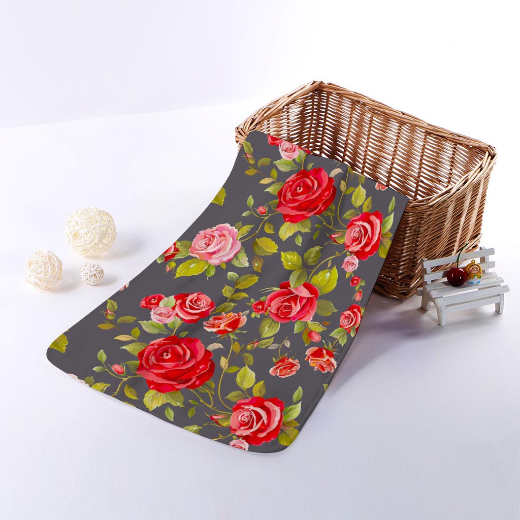 Pink Red Rose Floral Pattern Print Towel