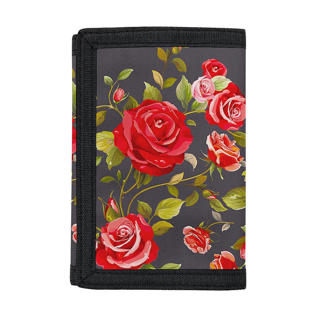 Pink Red Rose Floral Pattern Print Trifold Wallet