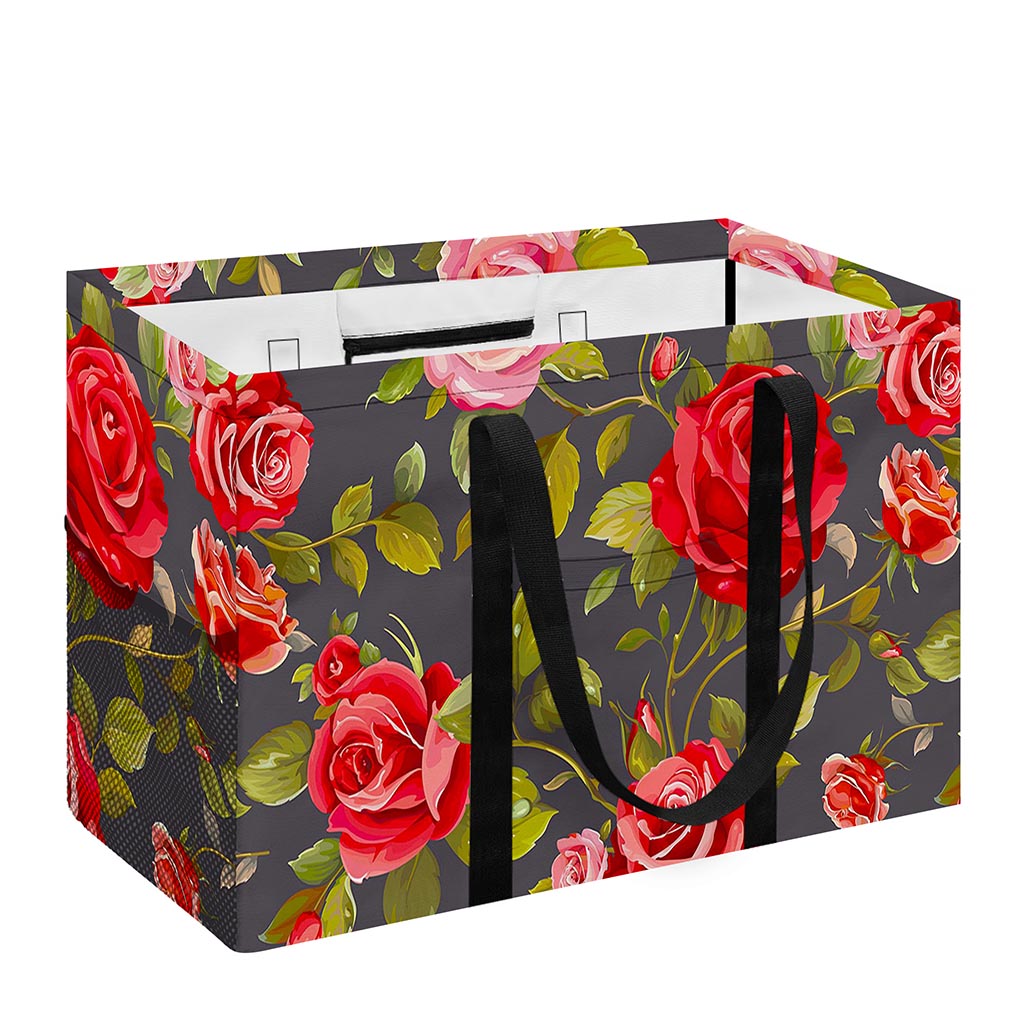 Pink Red Rose Floral Pattern Print Utility Tote Bag