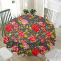 Pink Red Rose Floral Pattern Print Waterproof Round Tablecloth