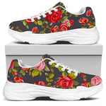 Pink Red Rose Floral Pattern Print White Chunky Shoes