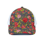 Pink Red Rose Floral Pattern Print White Mesh Trucker Cap