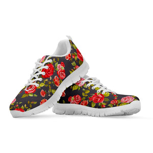 Pink Red Rose Floral Pattern Print White Running Shoes