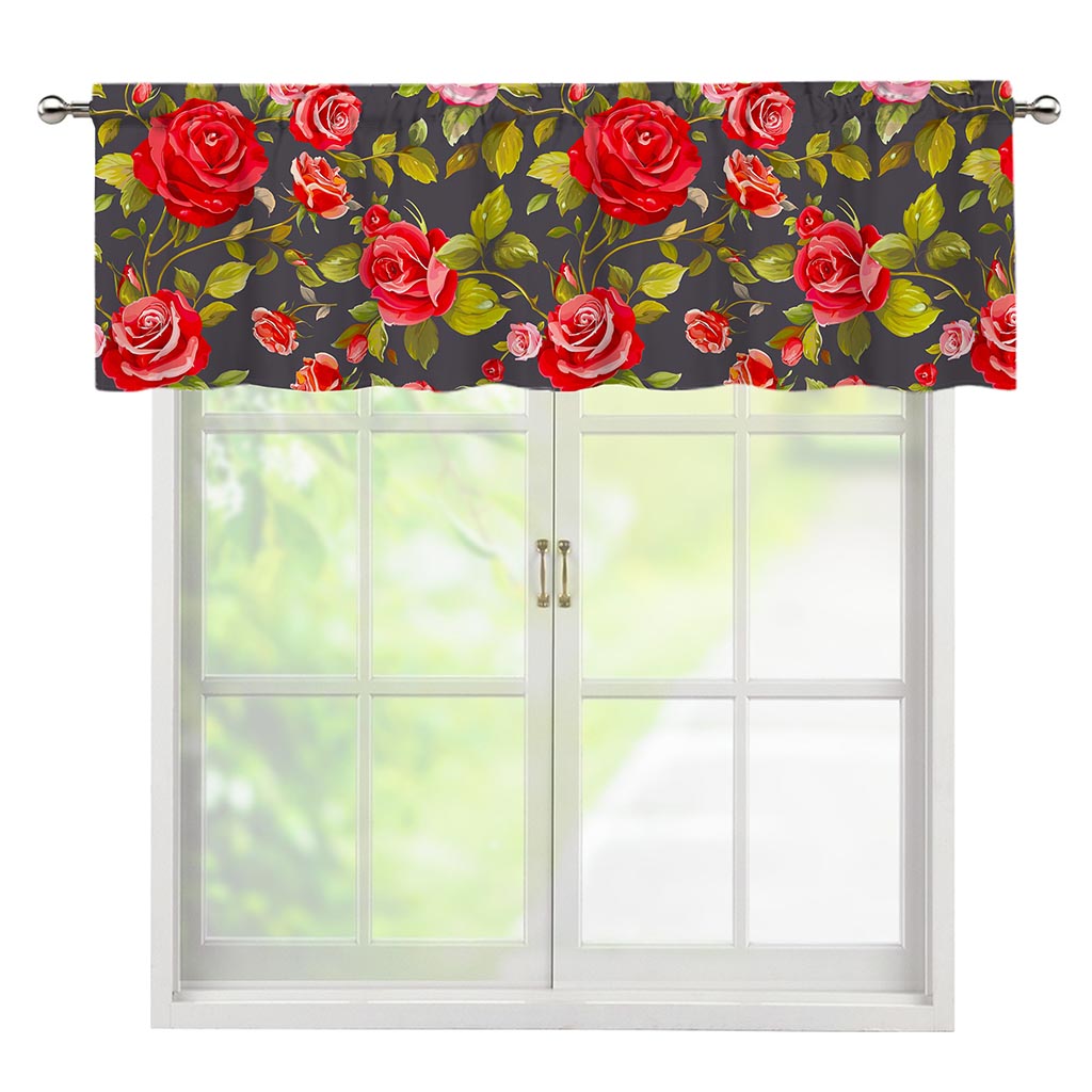 Pink Red Rose Floral Pattern Print Window Valance