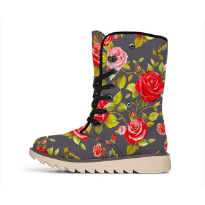 Pink Red Rose Floral Pattern Print Winter Boots