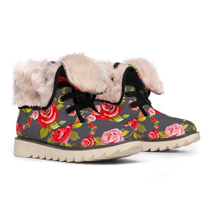 Pink Red Rose Floral Pattern Print Winter Boots