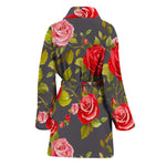 Pink Red Rose Floral Pattern Print Women's Bathrobe