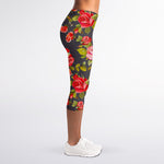 Pink Red Rose Floral Pattern Print Women's Capri Leggings