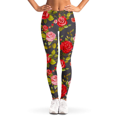 Pink Red Rose Floral Pattern Print Women's Leggings