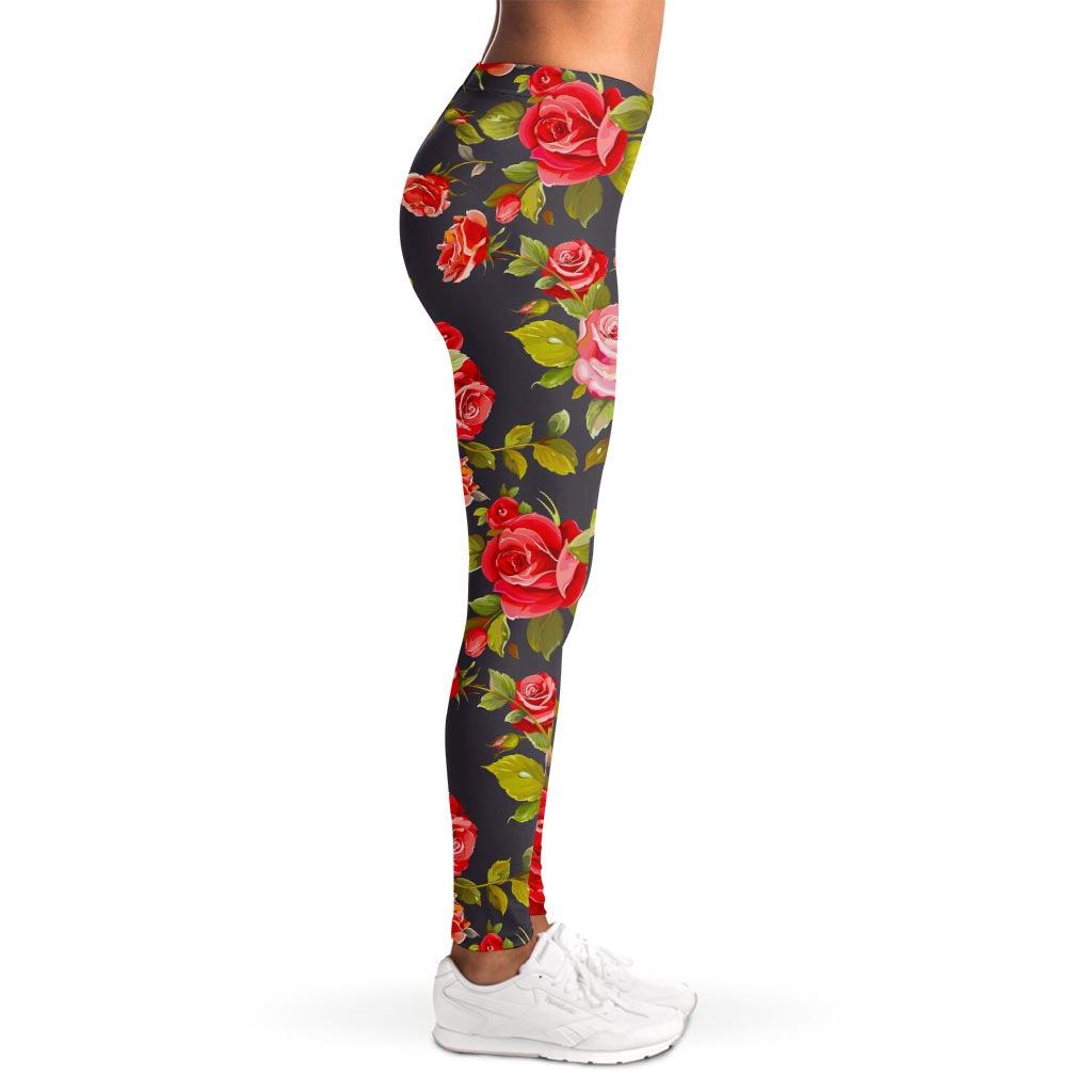 Pink Red Rose Floral Pattern Print Women's Leggings