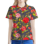 Pink Red Rose Floral Pattern Print Women's Polo Shirt