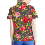 Pink Red Rose Floral Pattern Print Women's Polo Shirt