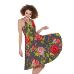 Pink Red Rose Floral Pattern Print Women's Sleeveless Dress