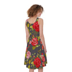 Pink Red Rose Floral Pattern Print Women's Sleeveless Dress