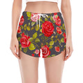 Pink Red Rose Floral Pattern Print Women's Split Running Shorts