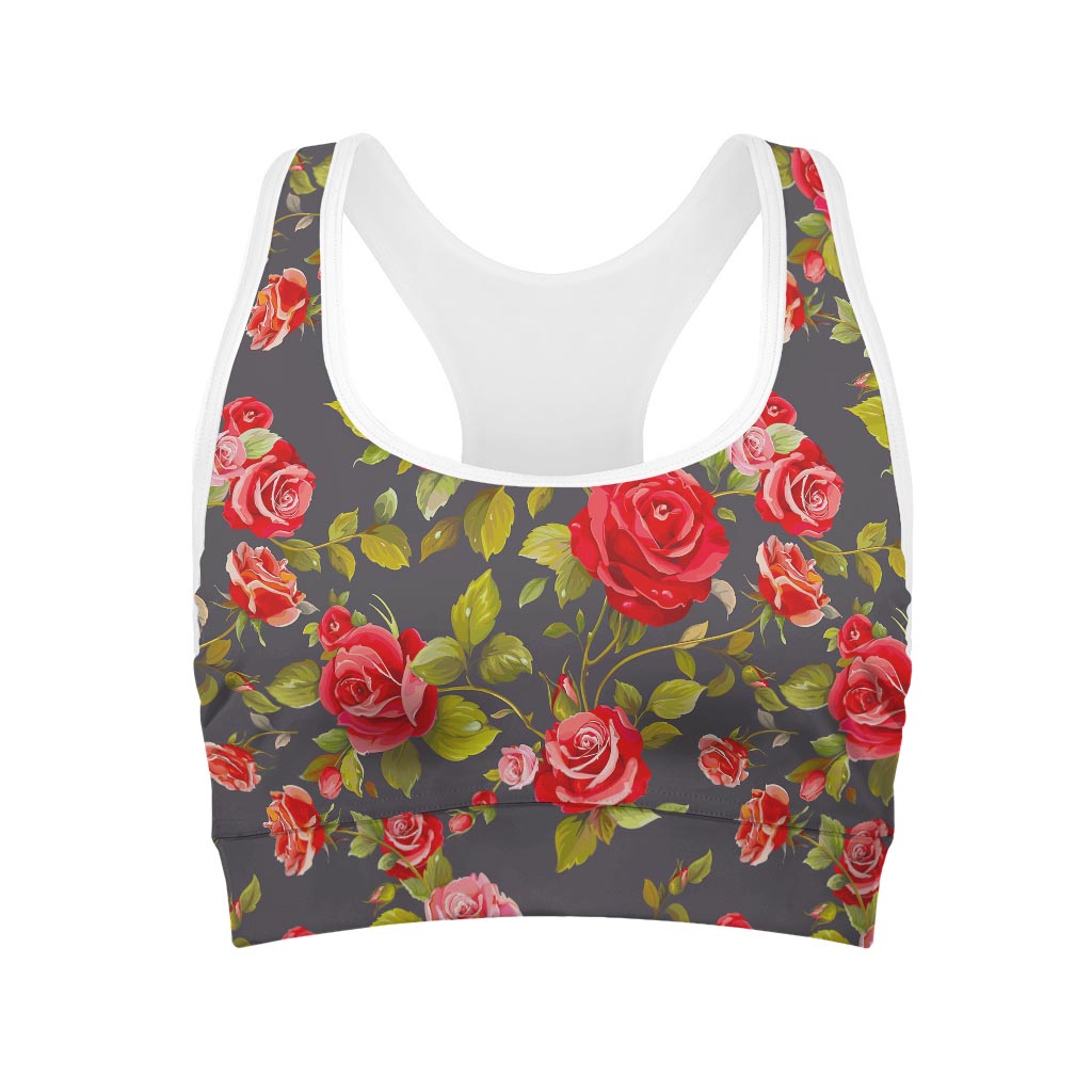 Pink Red Rose Floral Pattern Print Women's Sports Bra