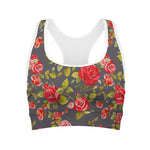 Pink Red Rose Floral Pattern Print Women's Sports Bra