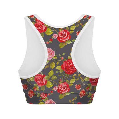 Pink Red Rose Floral Pattern Print Women's Sports Bra