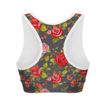 Pink Red Rose Floral Pattern Print Women's Sports Bra