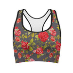Pink Red Rose Floral Pattern Print Women's Sports Bra