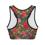 Pink Red Rose Floral Pattern Print Women's Sports Bra